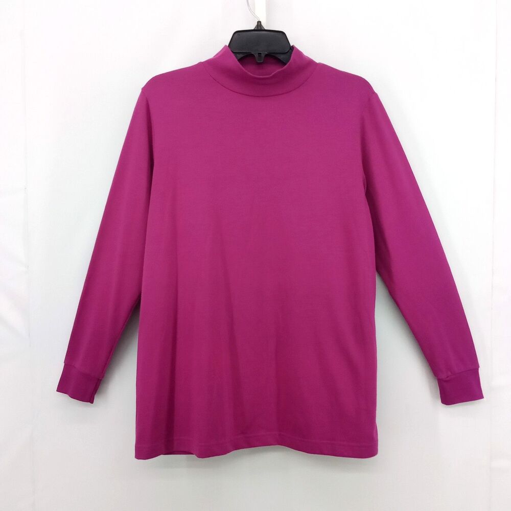 Roamans Shirt Womens Medium Magenta Long Sleeve Mock Neck Pullover Top
